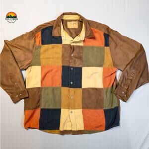 North River Button-Up Shirt Multicolor Color Block Long Sleeve Collared Size XL